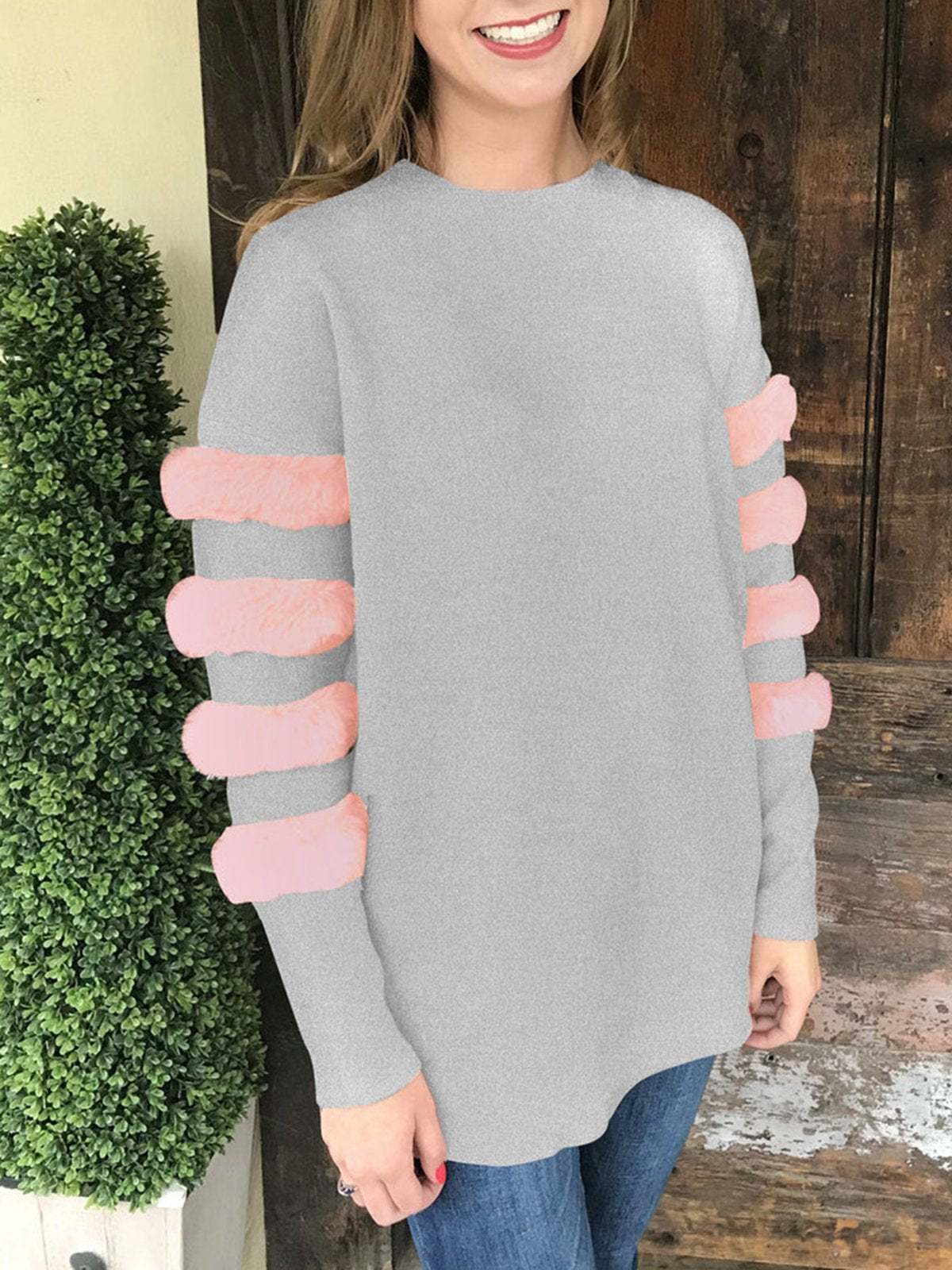 Long Sleeve Solid Paneled Crew Neck Sweatshirts
