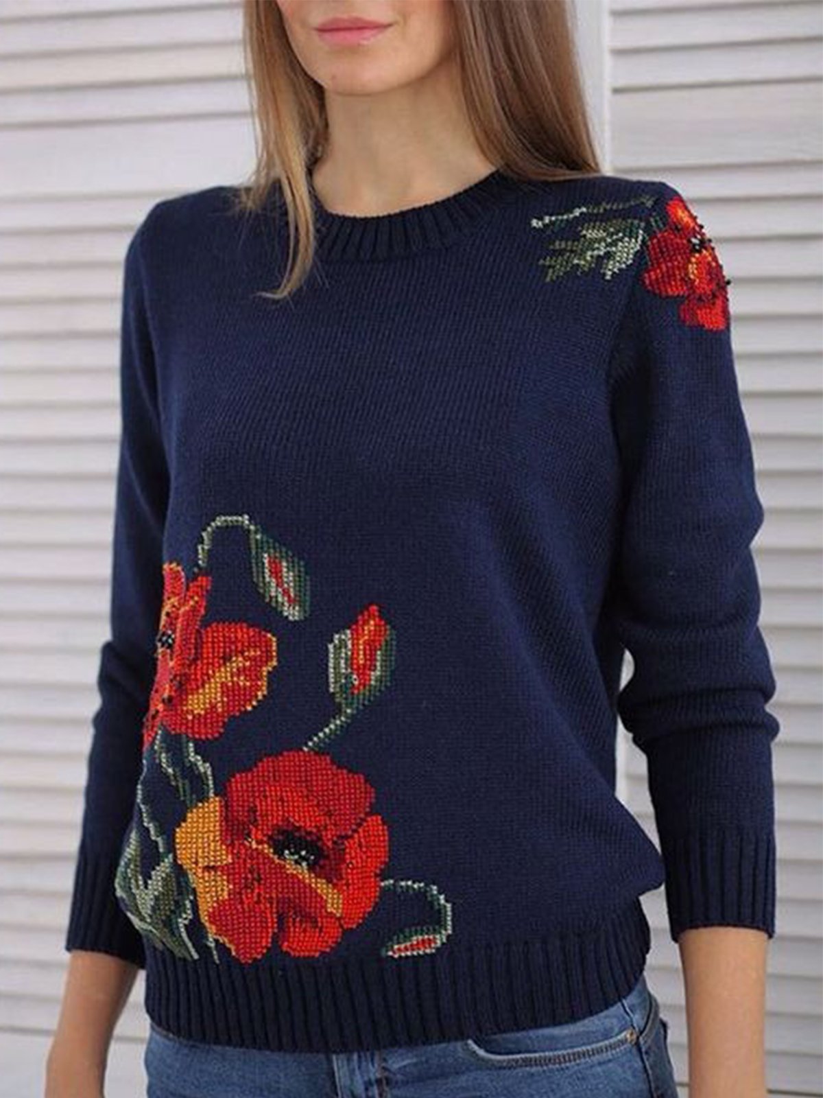 Plus Size Floral Long Sleeve Sweater