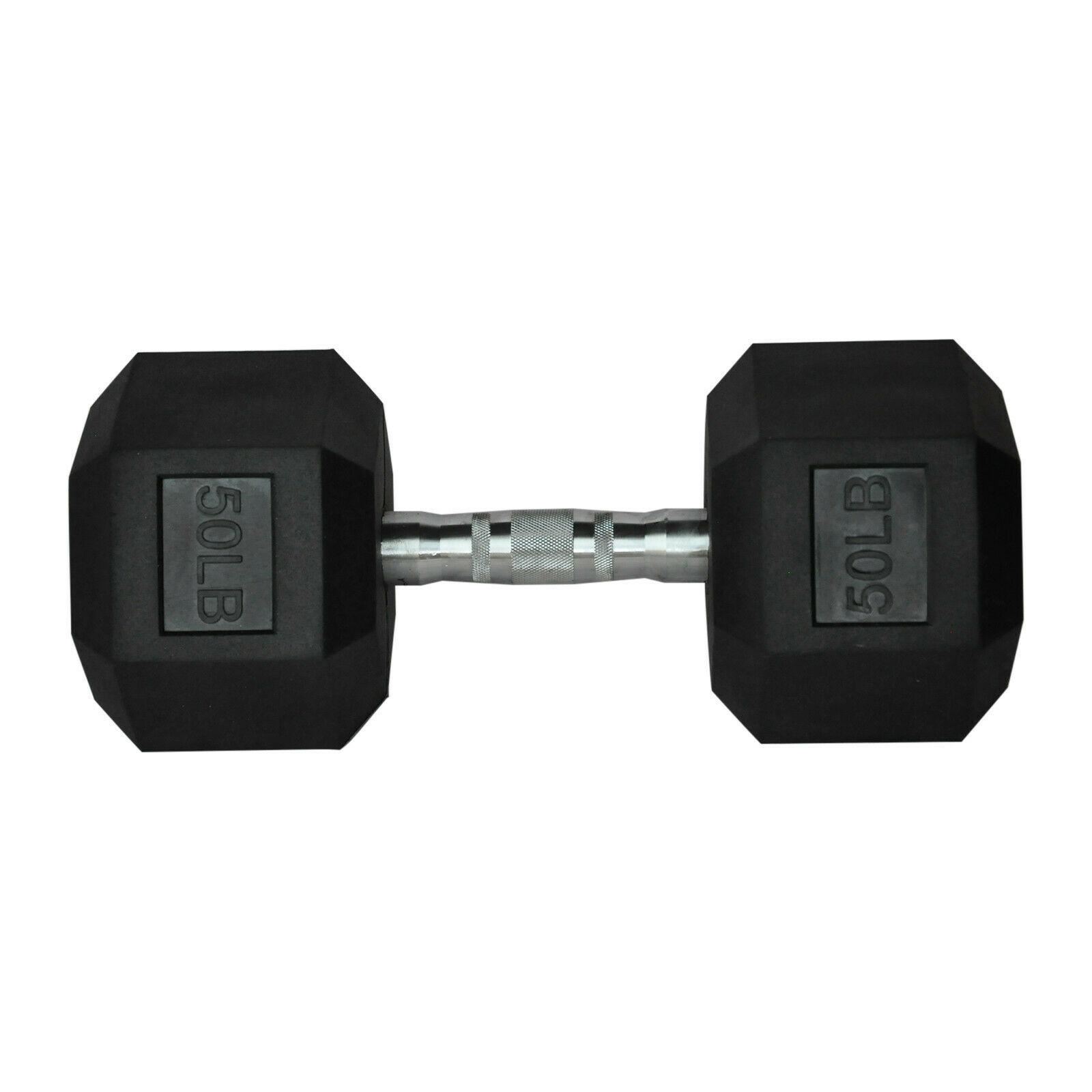 10Pair Rubber Dumbbells 5-50 lb with Dumbbells Rack Hexagonal Home Gym Equipment