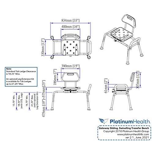 Sliding Bath Transfer Bench with Swivel Seat-Padded (Blue)