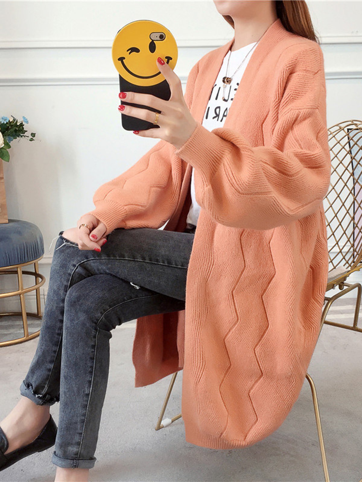 Solid Acrylic Balloon Sleeve Coat