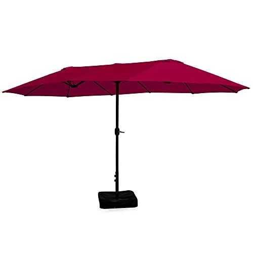 15Ft Patio Umbrella with Base & Crank, UV Sun Protection �C Red