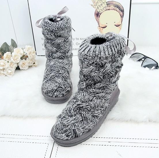 Women Braided Platform Knitted Fabric Winter Back Lace-up Daily Boots