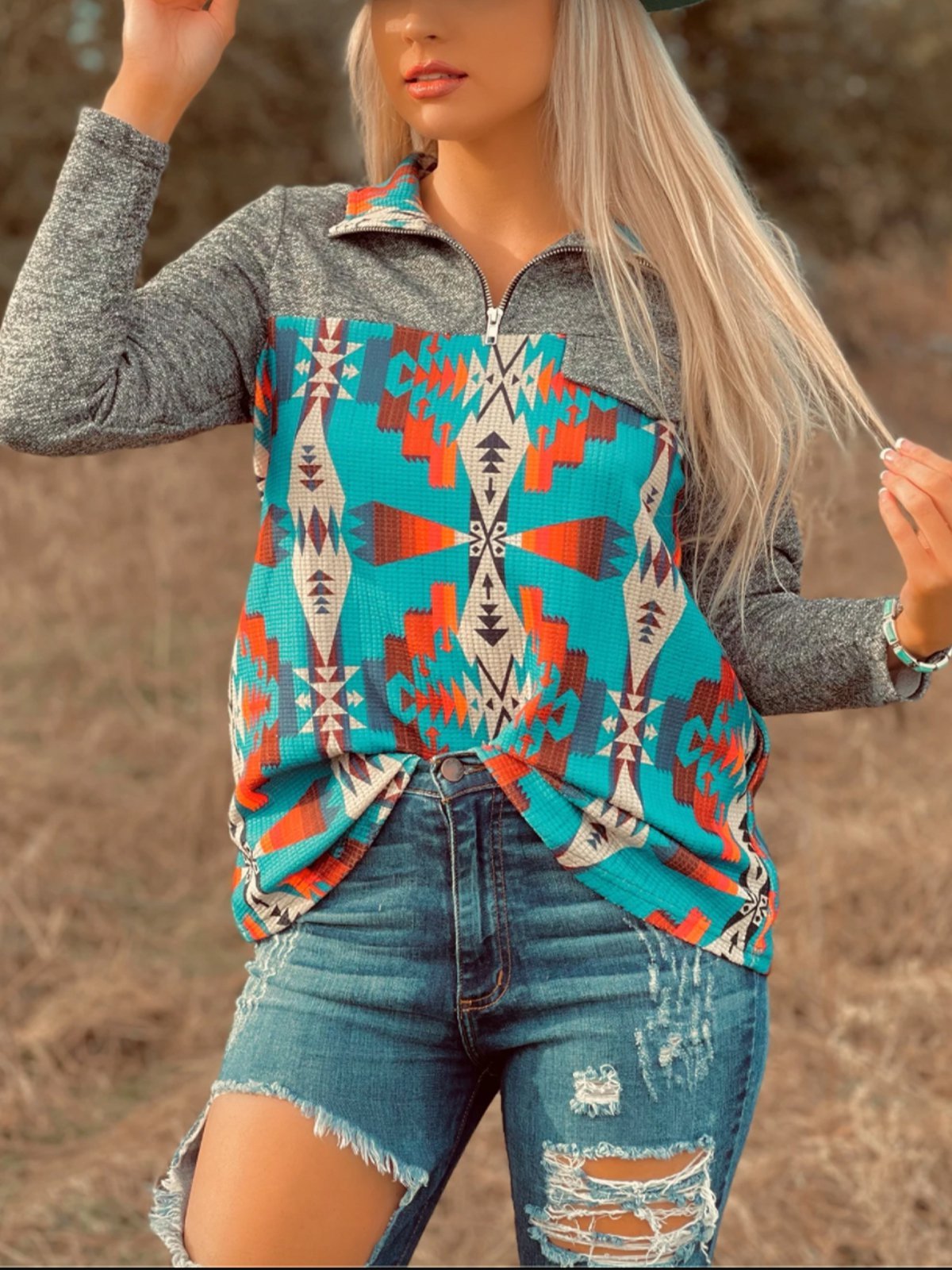Geometric Shift Long Sleeve Casual Shirts & Tops