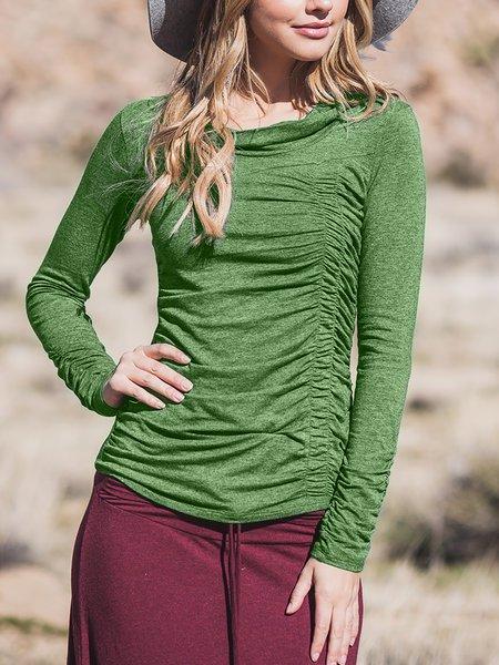 Casual Cotton-Blend Cowl Neck Shirts & Tops