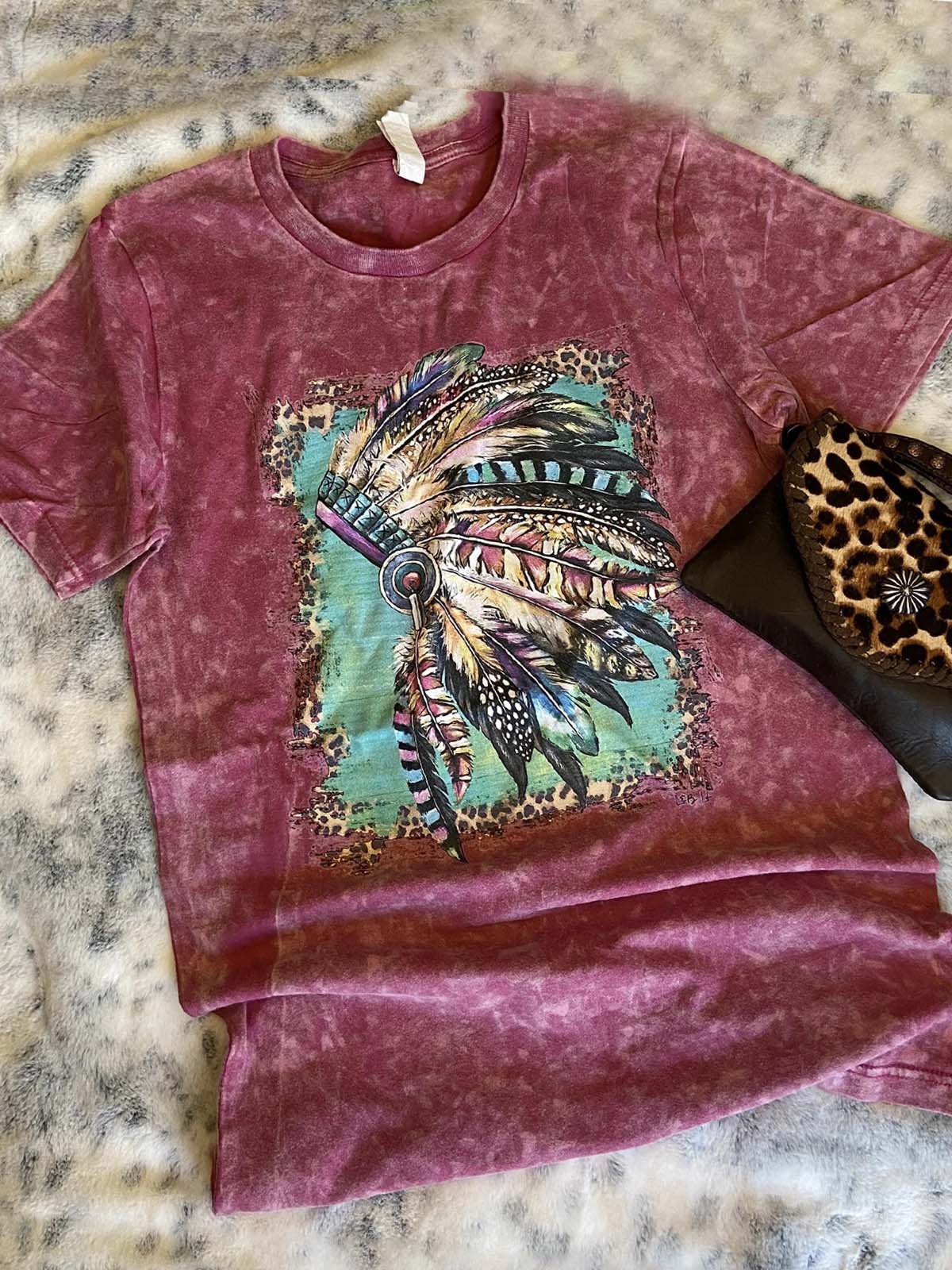 Short Sleeve Cotton-Blend Boho Crew Neck Shirts & Tops