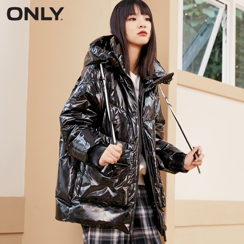 ONLY winter new style drawstring hooded shiny and comfortable down jacket women | 120423120