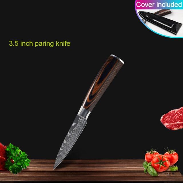 Kitchen knives Set Professional Chef Knives Stainless Steel Imitation Damascus Pattern Santoku Cleaver Slicing Utility Knives