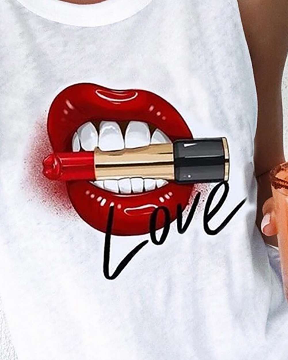 Print White Sleeveless Round Neck Shirt