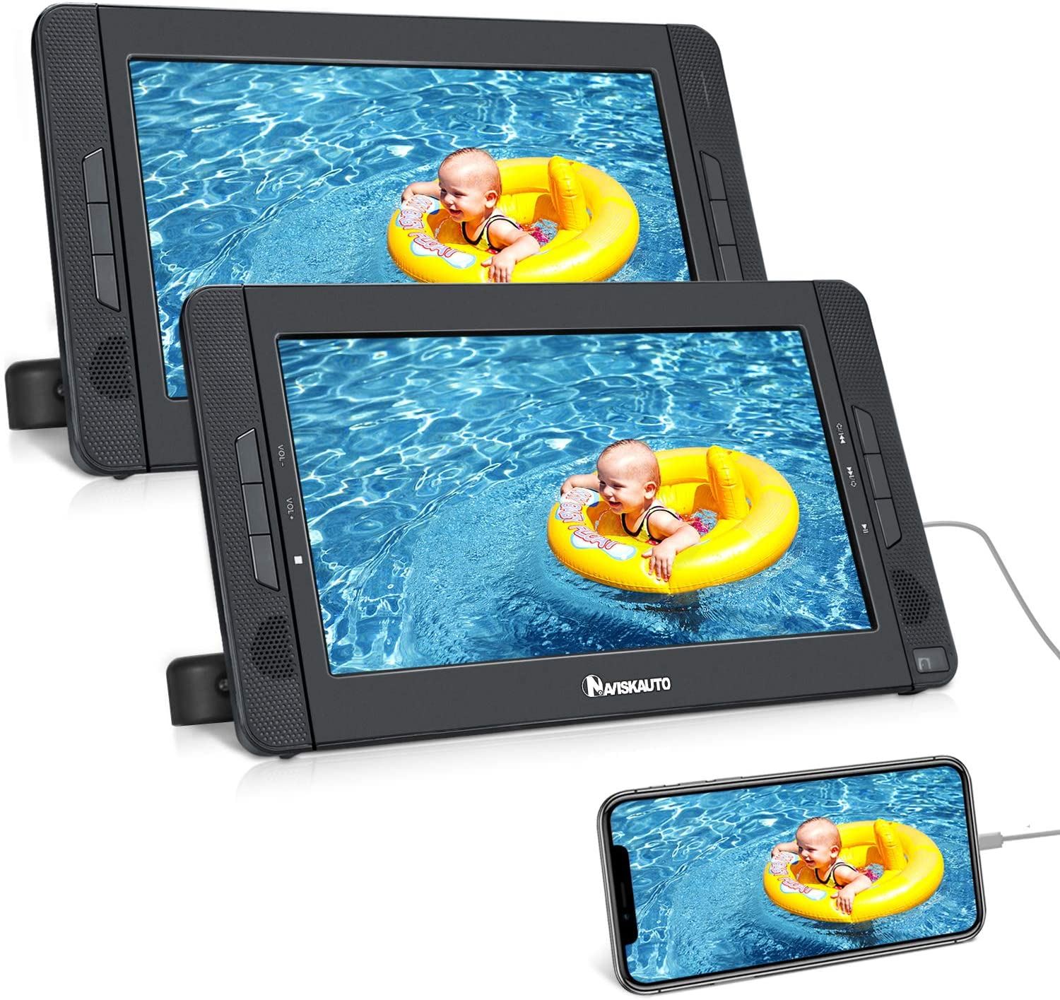 NAVISKAUTO 10.5′′ Portable DVD Player Dual Screen with HDMI Input