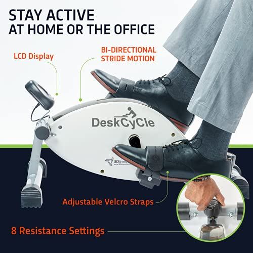 DeskCycle 2 Under Desk Bike Pedal Exerciser with Adjustable Leg �C Mini Exercise Bike Desk Cycle- Black & White