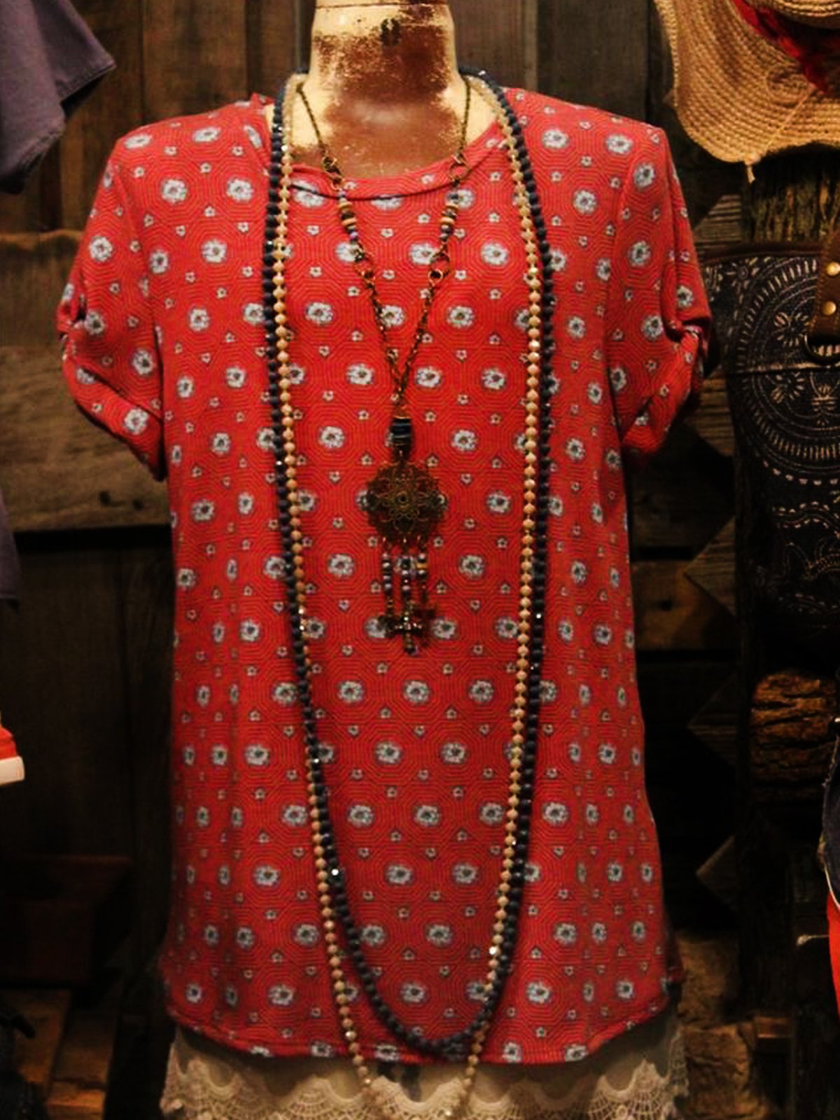 Red Short Sleeve Jersey Shift Crew Neck Shirts & Tops