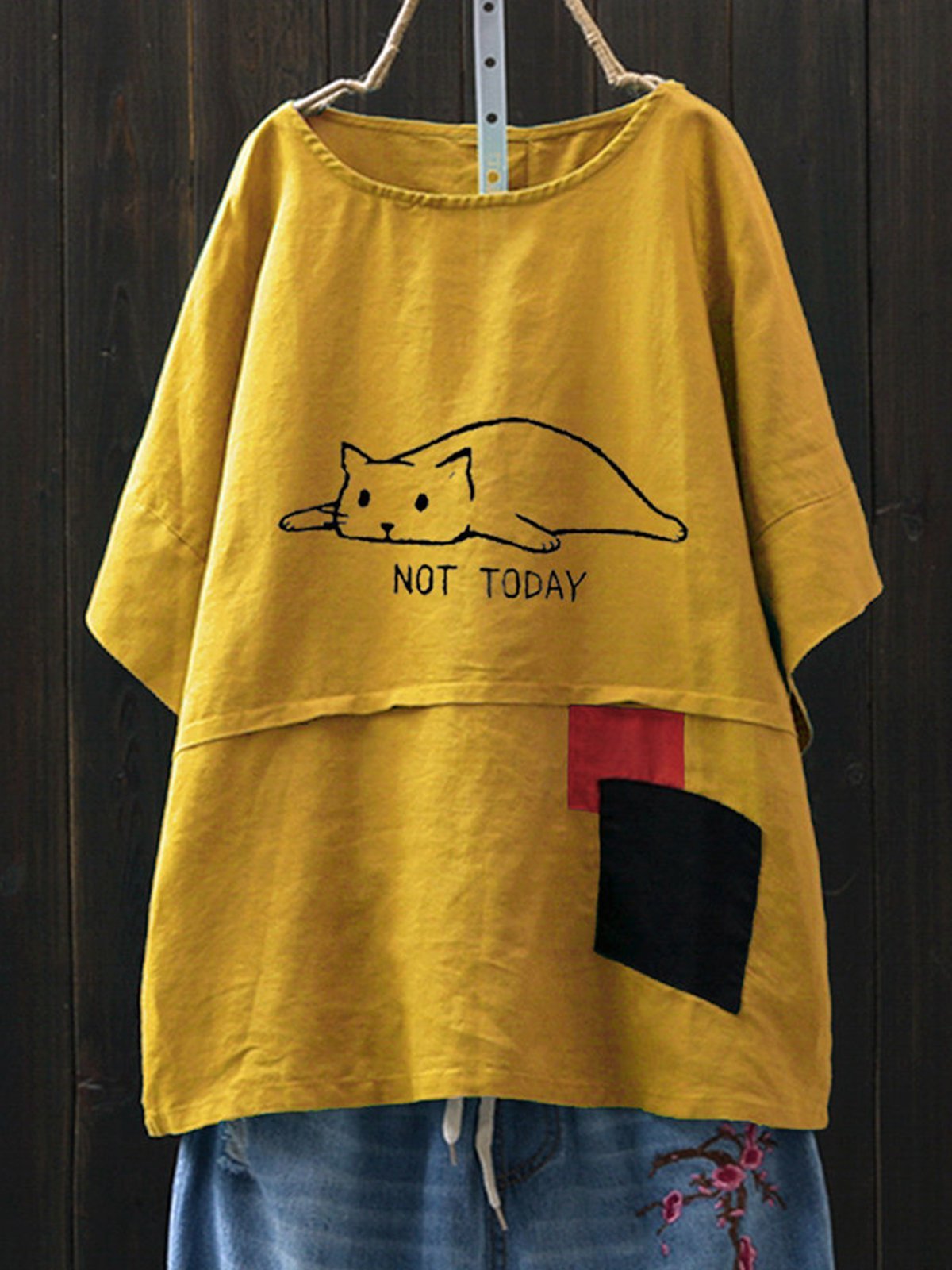 Round Neck Casual Cotton-Blend Shirts & Tops