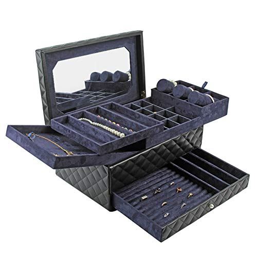 Leather Jewelry Box Organizer with Mirror/Large Size Luxurious Faux for Women