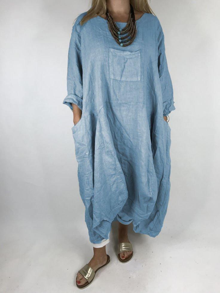 Plus Size Casual Solid Long Sleeve  Pockets Dresses