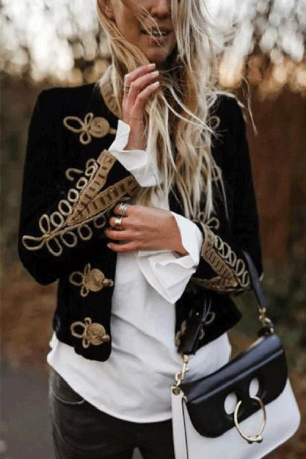 Fashion Stand Collar Long Sleeve Splicing Blazer