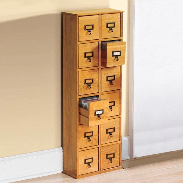 Library Card Catalog CD/DVD Storage Cabinet 12 Drawer Stores 228 Discs