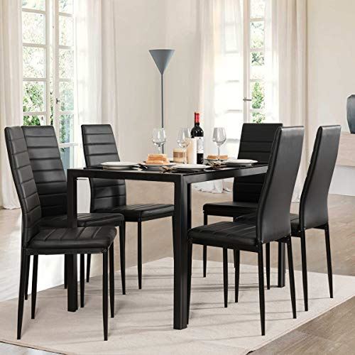 Set of 6 Dining Chairs, High Back Dining Room Chairs w/Steel Frame