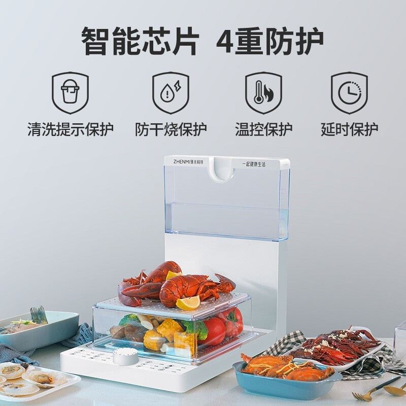 Electric Vegetable Steamer Cooking Steam Cooker Collapse Kitchen Layer Dumplings Sausage Powder Machine Steaming Food