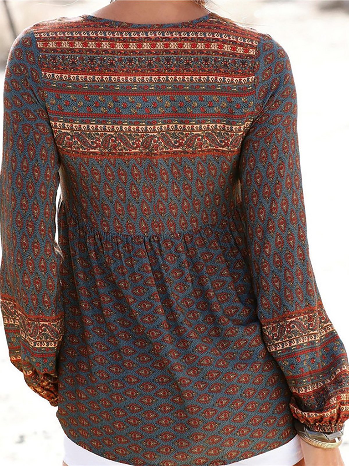 Tribal V Neck Long Sleeve Blouse