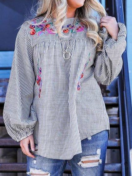 Long Sleeve Printed Vintage Crew Neck Shirts & Tops