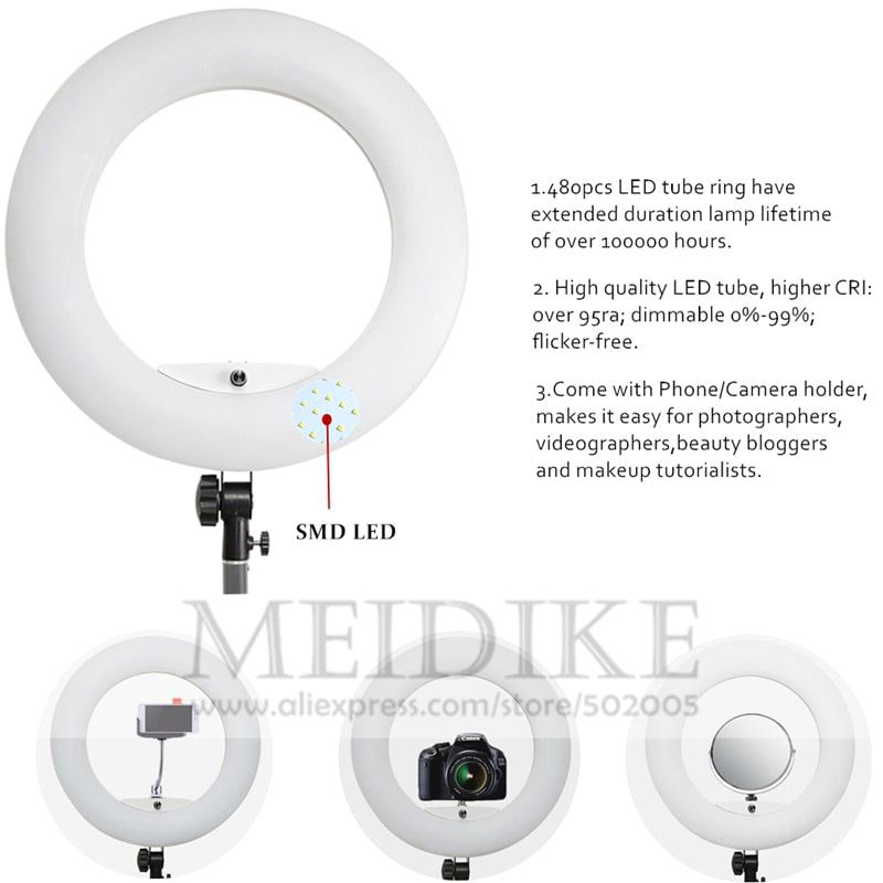 Pro Beauty Studio LED Ring lamp Kit 480 LEDS Video Light Lamp Makeup Lighting + stand