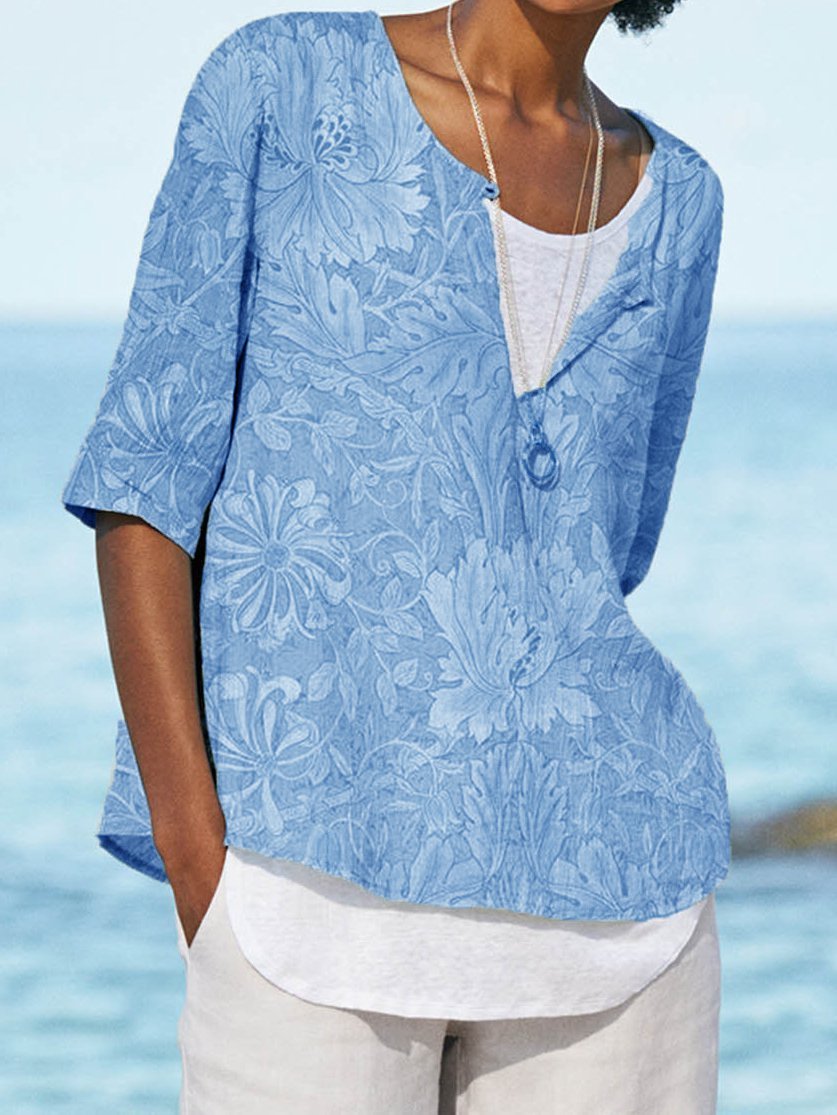Floral Cotton-Blend Casual Shirts & Tops