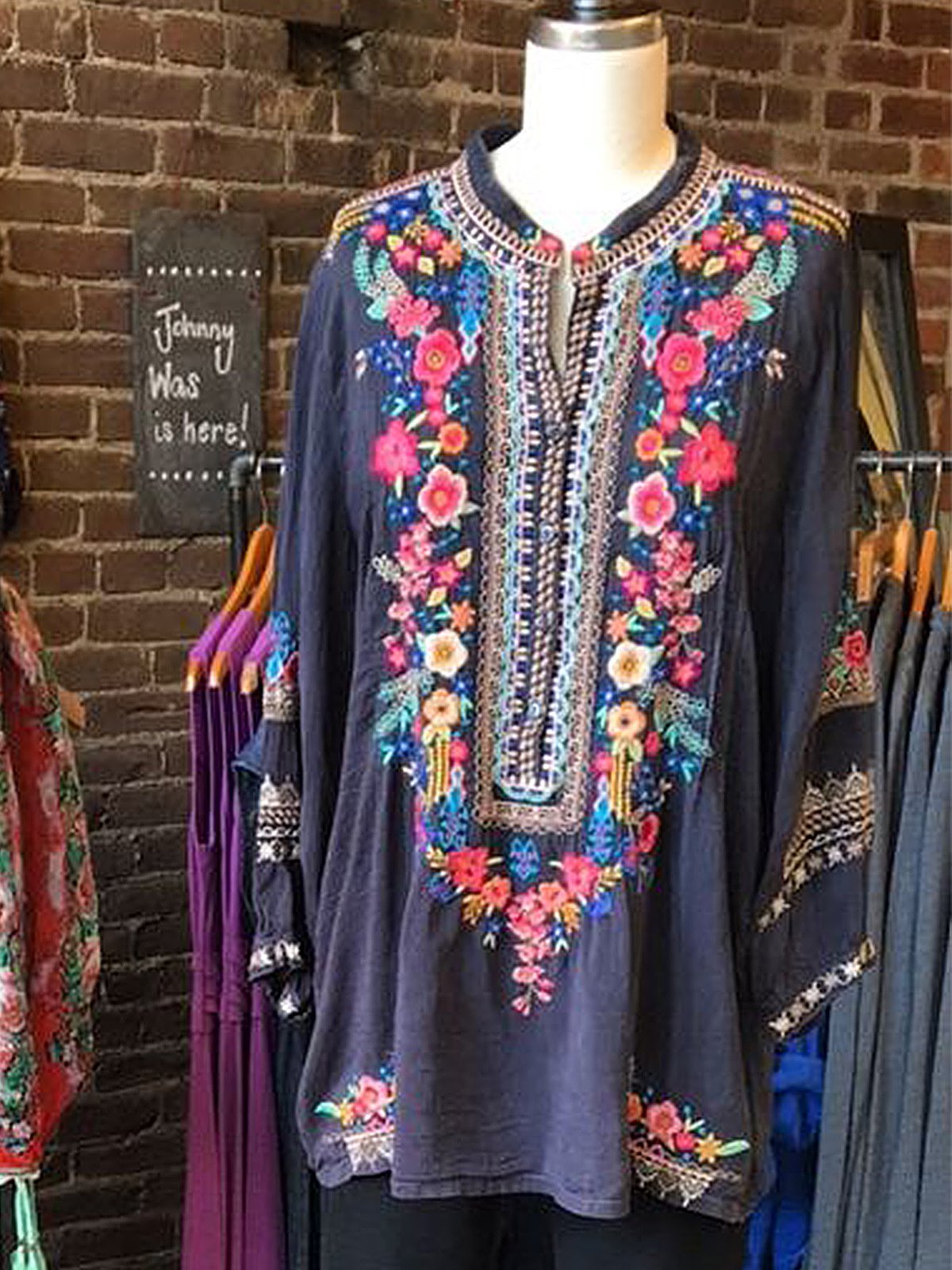 V Neck Vintage 3/4 Sleeve Shift Shirts & Tops