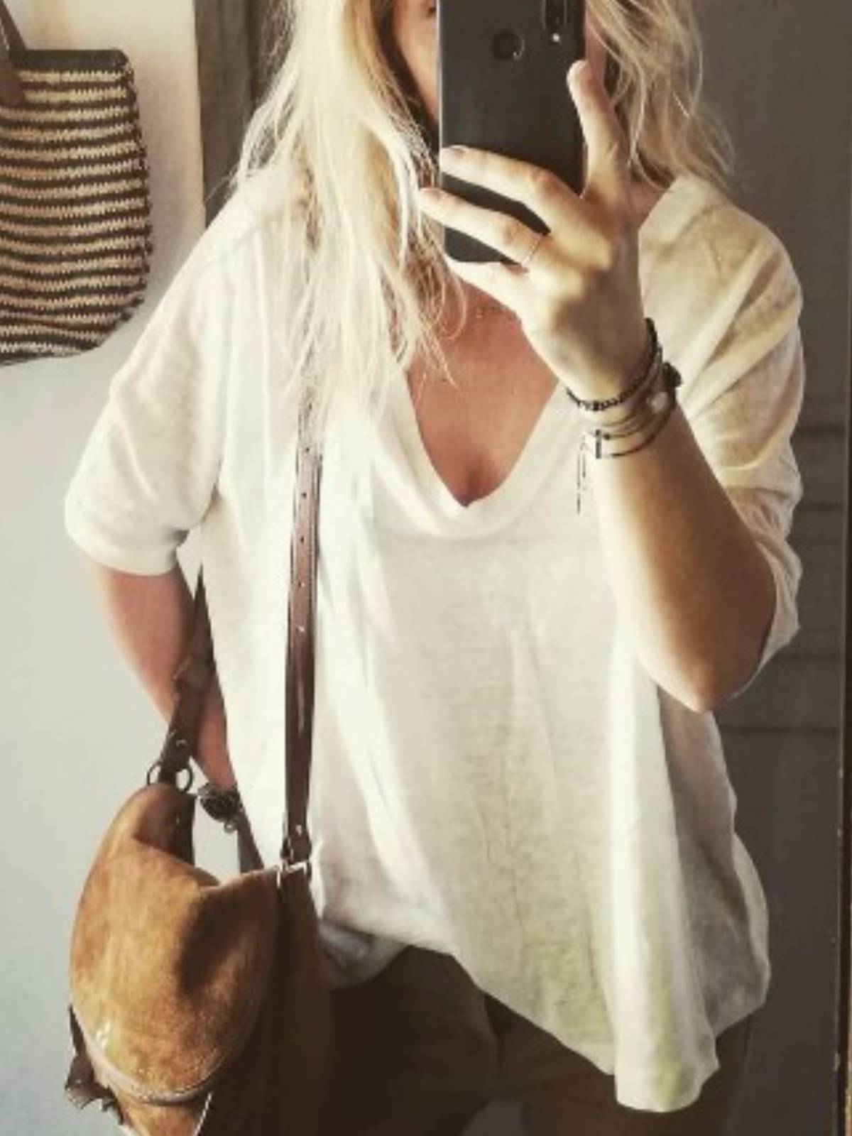 White Casual Cotton-Blend V Neck Shirts & Tops