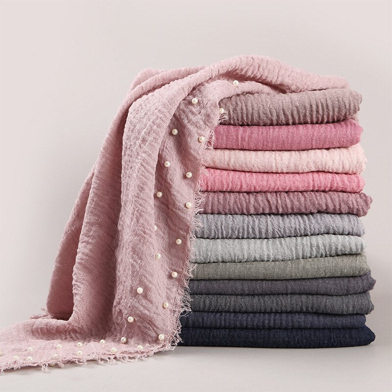Cotton Pearl Accessories Headscarf Cotton And Crease Monochrome Female Scarf