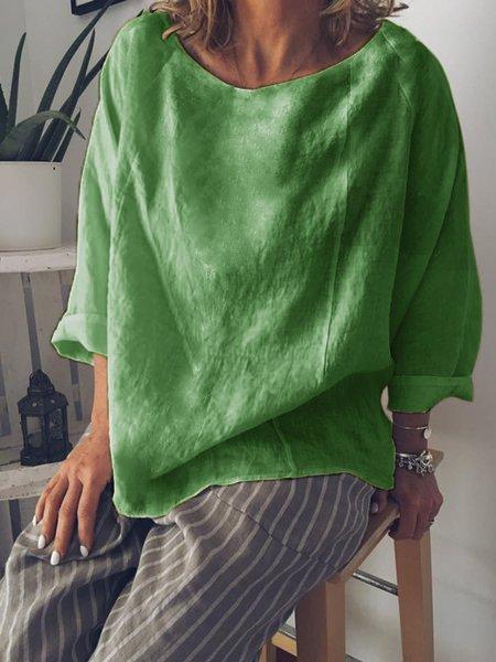 Cotton-Blend Solid Long Sleeve Blouse