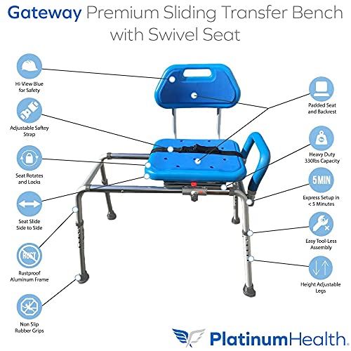 Sliding Bath Transfer Bench with Swivel Seat-Padded (Blue)