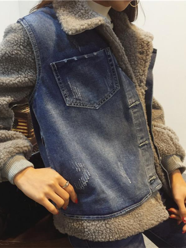 Two Piece Cotton-Blend Plus Jeans Jacket Casual Coat