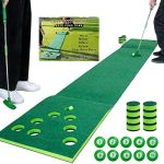 Golf Putting Mat Pong Game Set w/ 2 Green Putters, 10 Golf Balls for Indoor& Outdoor