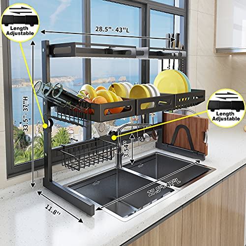 Dish Drying Rack (Expandable Height/Length) Snap-On Design 3 Tier Kitchen