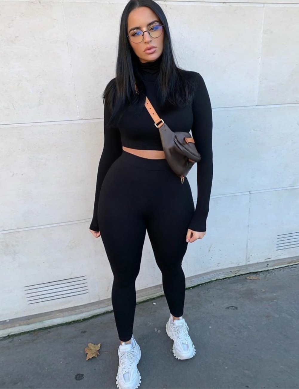 Fall Two Piece Plain Bodycon Crop Top and Pants Set