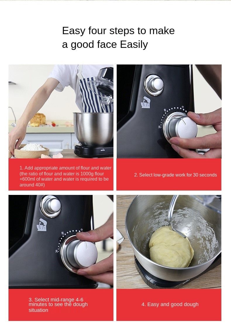 1000W High Power Stand Mixer Stainless Steel Bowl 6-speed Kitchen Food Blender