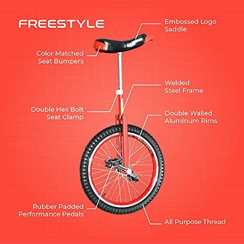 20��� Freestyle Unicycle �C Tubular Oval Steel, Complete Set, Wide Double Aluminum