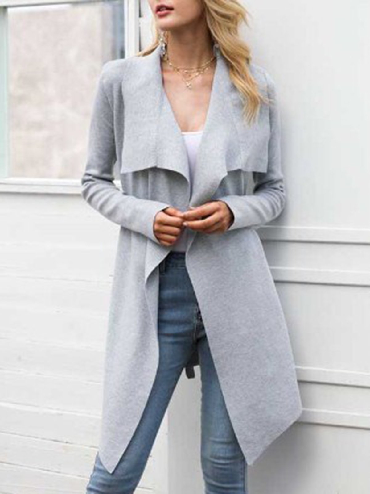 Casual Long Sleeve Shawl Collar Cotton Cardigan