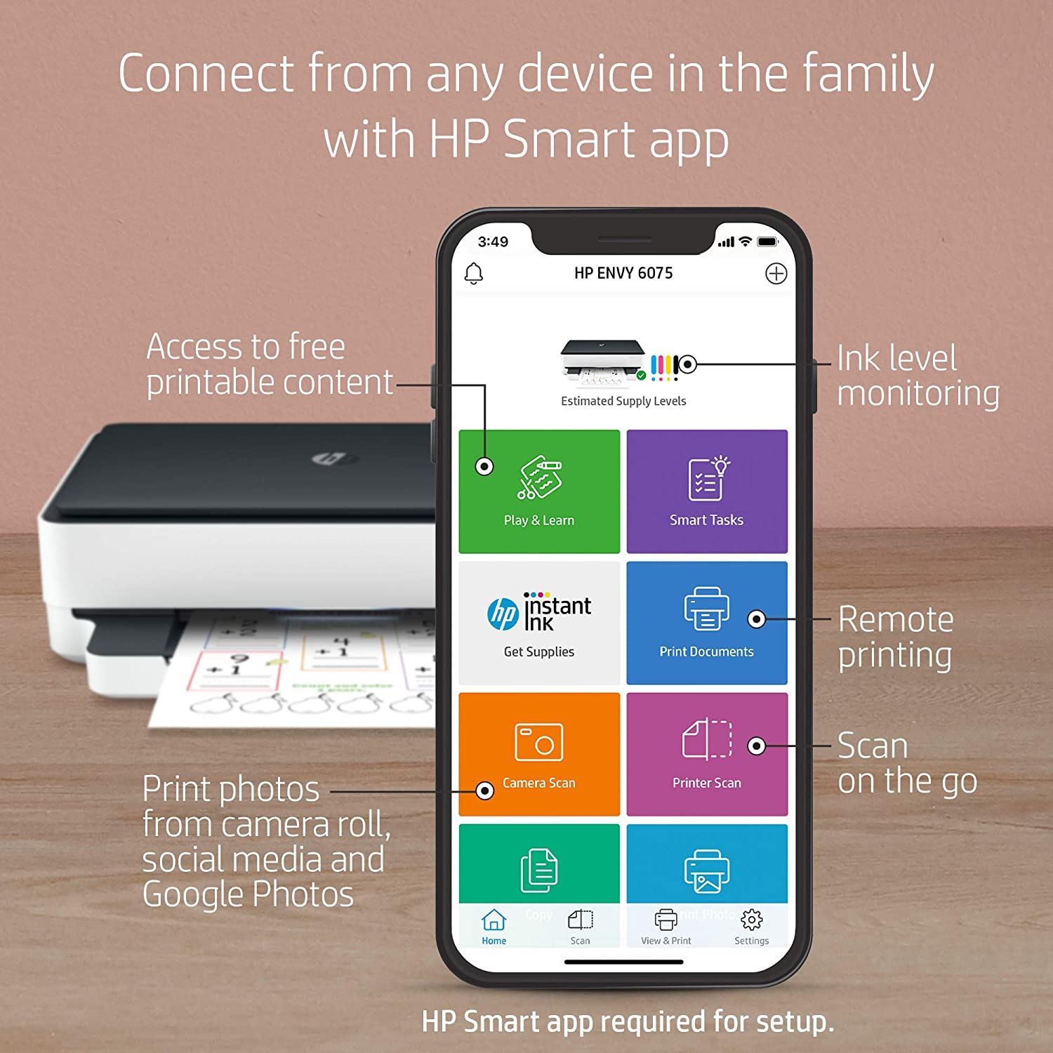 HP Envy 6075 Wireless All-in-One Printer, Includes 2 Years of Ink Delivered