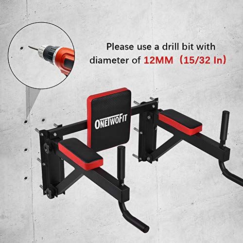 ONETWOFIT Multifunctional Wall Mounted Pull Up Bar Power Tower Set Chin Up Station Home Gym- Black & Red