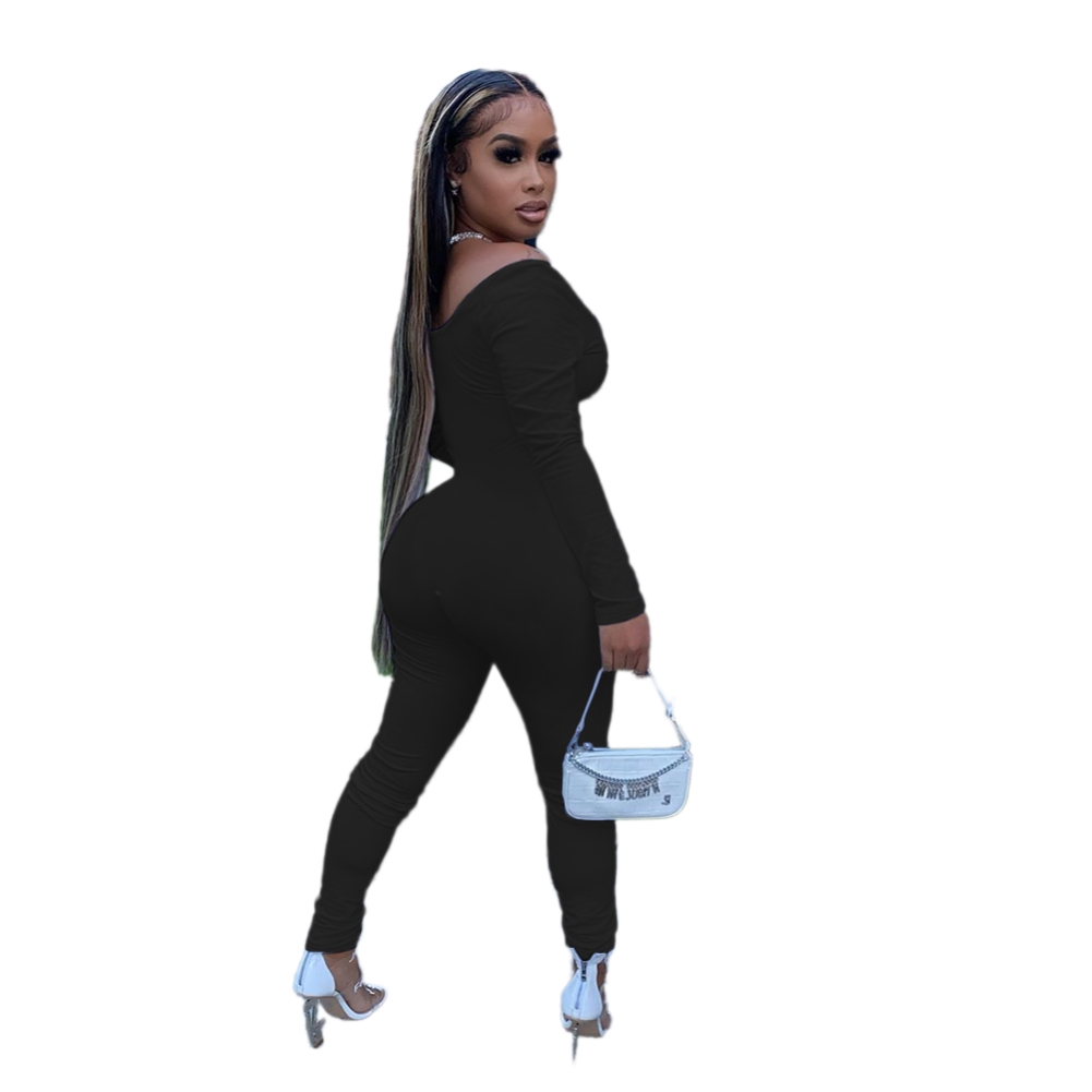 Solid Color Long Sleeve Bodycon Jumpsuit