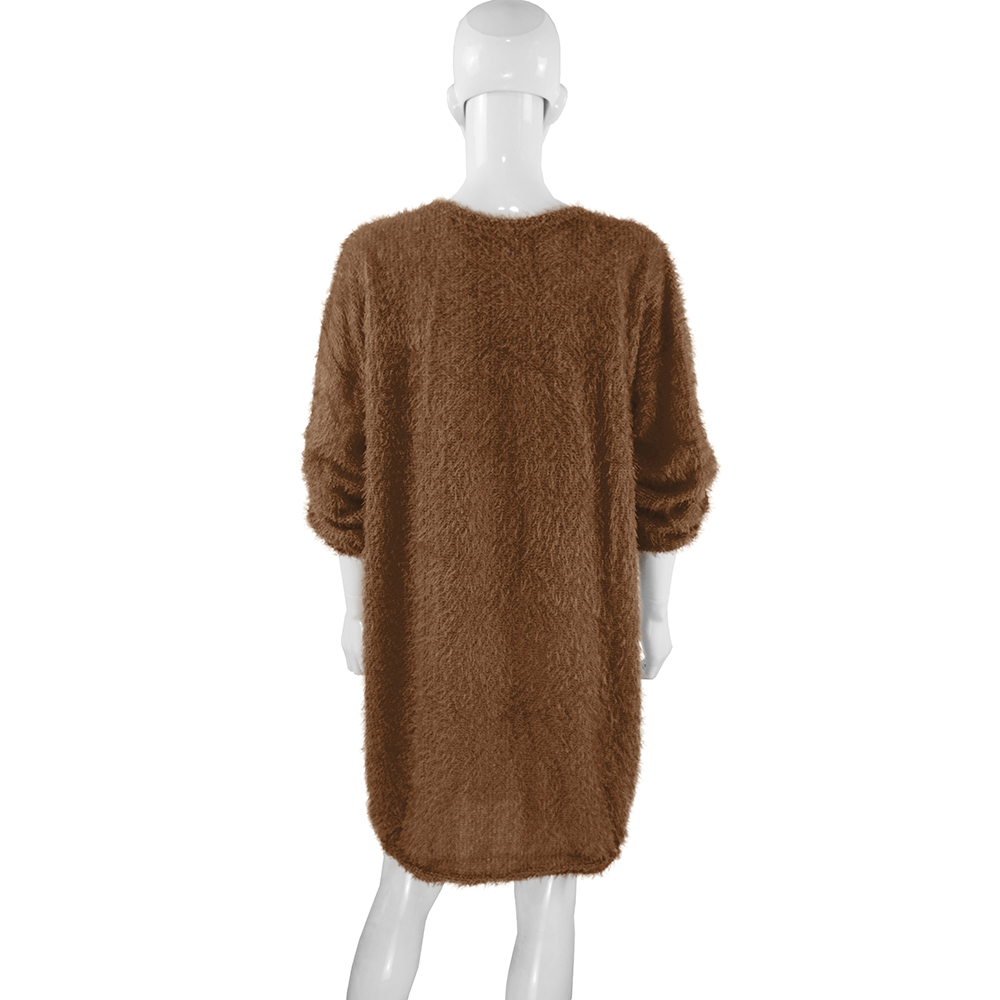 Solid Color O-Neck Long Sleeve Plush Dress