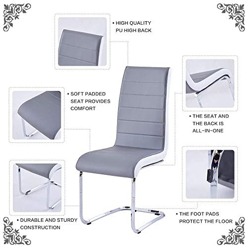 Grey White Side Dining Room Chairs, Kitchen Chairs with Faux Leather
