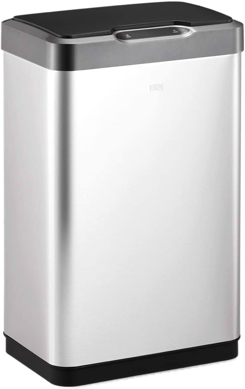 Eko Mirage-T 50 LITER / 13.2 Gallon Rectangular Motion Sensor Trash Can, Brushed Stainless Steel Finish