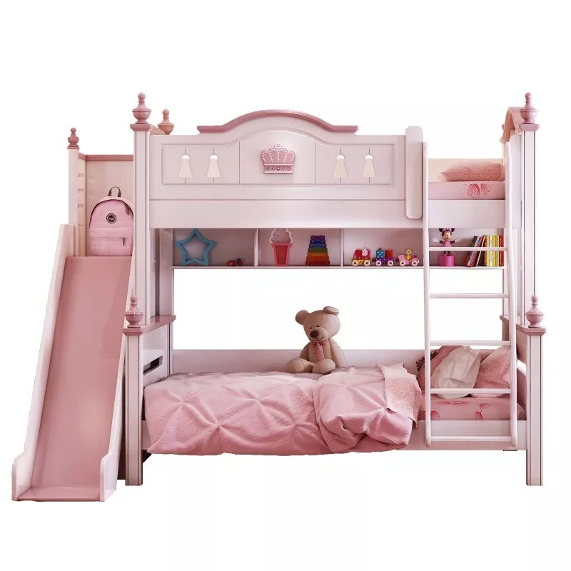 CHILDREN BED MODERN PINK PRINCESS BED KIDS BUNK BEDS DOUBLE GIRLS BEDROOM FURNITURE WOODEN AMERICAN STYLE HIGH QUALITY