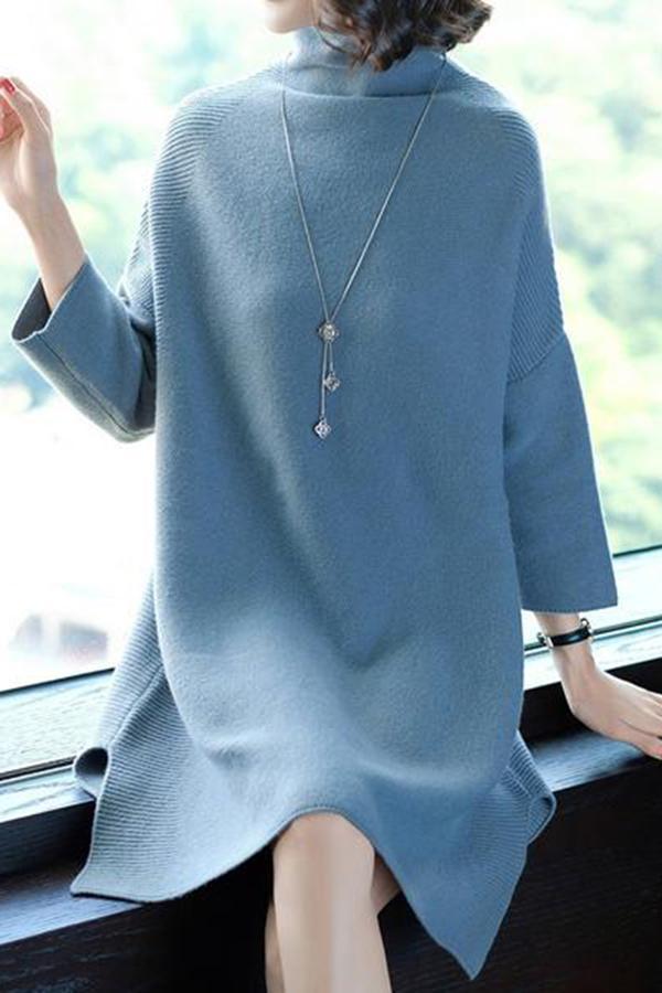 Oversized Turtleneck Plain Knitted Shift Dress
