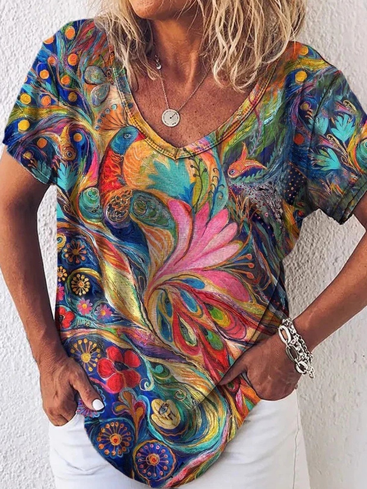 V Neck Shift Casual Short Sleeve T-Shirts