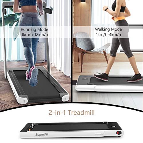 Goplus 2 in 1 Folding Treadmill with Dual Display, 2.25HP Superfit Under Desk Electric Pad Treadmill, White