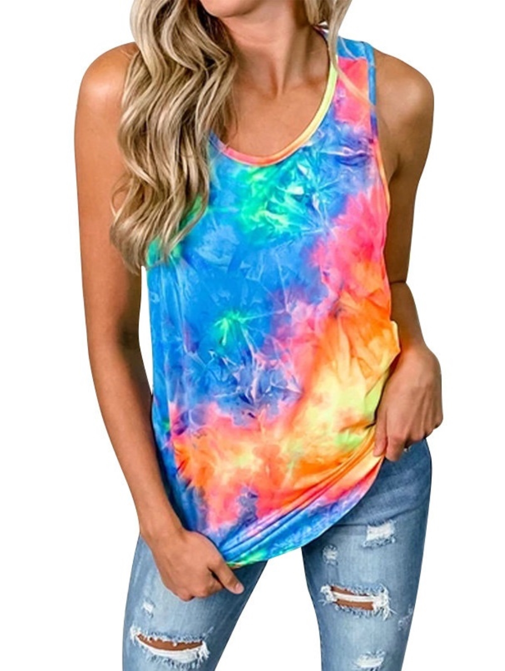 Summer Tie Dye Round Neck Vest